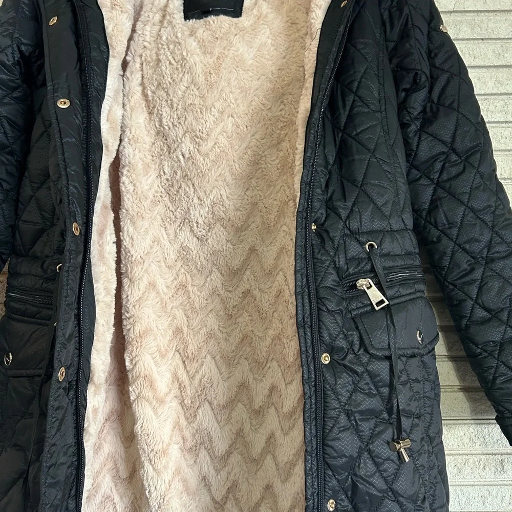 Bebe quilted black anorak puffer jacket with fur hood - Picture 6 of 11